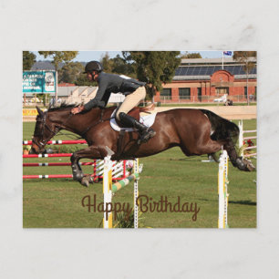 Carte Postale Joyeux anniversaire : Montrer saut cheval et caval