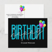 Carte Postale Joyeux Anniversaire Neon invitation (Devant / Derrière)