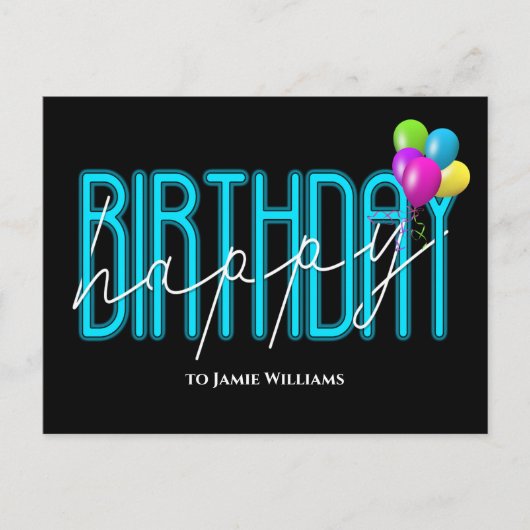 Carte Postale Joyeux Anniversaire Neon invitation (Devant)