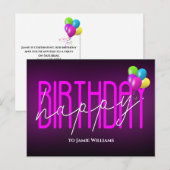 Carte Postale Joyeux Anniversaire Neon invitation  (Devant / Derrière)