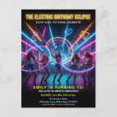 Carte Postale Joyeux Anniversaire Néon Lumière Électrique Fête (Devant)