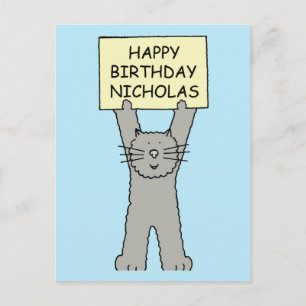 Carte Postale Joyeux anniversaire Nicholas Cartoon Cat
