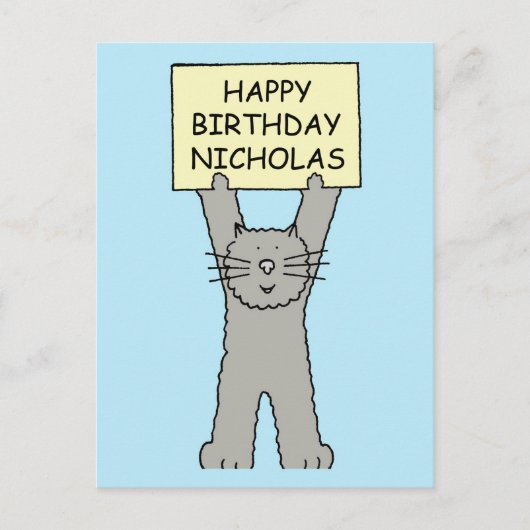 Carte Postale Joyeux anniversaire Nicholas Cartoon Cat (Devant)