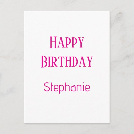 Carte Postale Joyeux Anniversaire Nom Personnalisé Blanc Rose Ch (Devant)