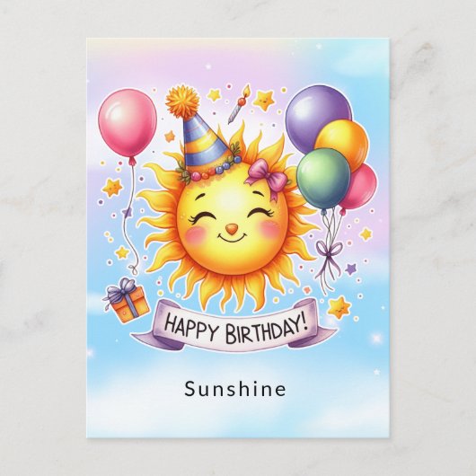 Carte Postale Joyeux Anniversaire Nom Personnalisé Sunshine (Devant)