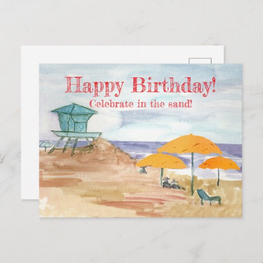 Carte Postale Joyeux Anniversaire Océan Célébrer Dans Le Sable (Devant / Derrière)