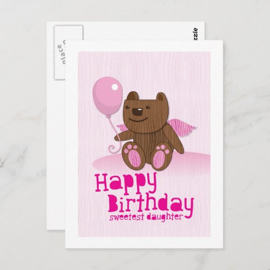 Carte Postale Joyeux anniversaire ours fille la plus douce! (Devant / Derrière)