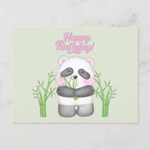Carte Postale Joyeux Anniversaire Ourson Panda Mignon et Bambou