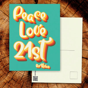 Carte Postale Joyeux Anniversaire Paix Amour Rétro Groovy Couche
