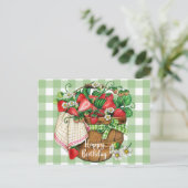 Carte Postale Joyeux Anniversaire Panier de Fruits Fraises Rusti (Debout devant)