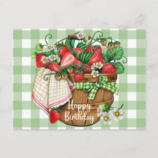 Carte Postale Joyeux Anniversaire Panier de Fruits Fraises Rusti (Devant)