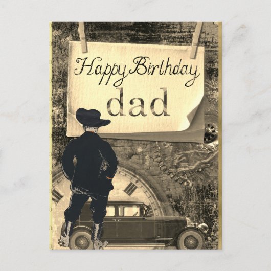 Carte Postale Joyeux Anniversaire Papa Voiture Cowboy Horloge (Devant)