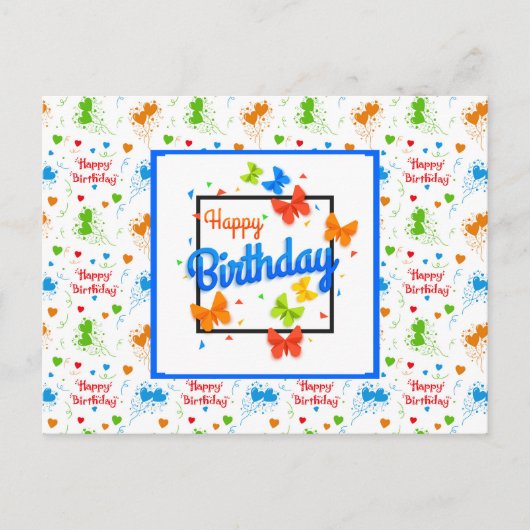 Carte Postale Joyeux Anniversaire Papillons (Devant)
