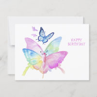 Joyeux Anniversaire,papillons colorés, aquarelle