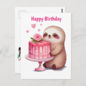 Carte Postale Joyeux Anniversaire Paresseux (Devant / Derrière)