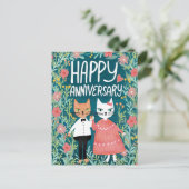 Carte Postale Joyeux Anniversaire Parfait Couple de Chats Floral (Debout devant)