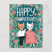 Carte Postale Joyeux Anniversaire Parfait Couple de Chats Floral (Devant)