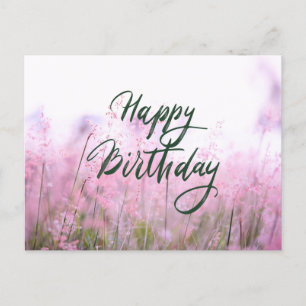 Carte Postale Joyeux Anniversaire Pastel Fleur sauvage rose