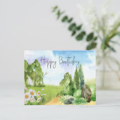 Carte Postale Joyeux Anniversaire Paysage Naturel et Fleurs de M (Debout devant)