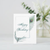 Carte Postale Joyeux Anniversaire Peacock Feather Inspirationnel (Debout devant)
