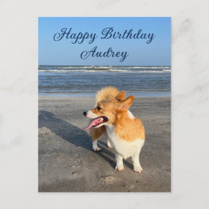 Carte Postale Joyeux Anniversaire Personnalisé avec un Corgi de 