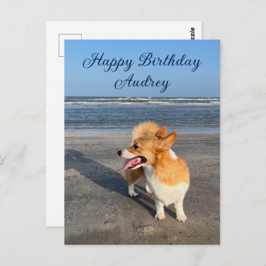 Carte Postale Joyeux Anniversaire Personnalisé avec un Corgi de (Devant / Derrière)