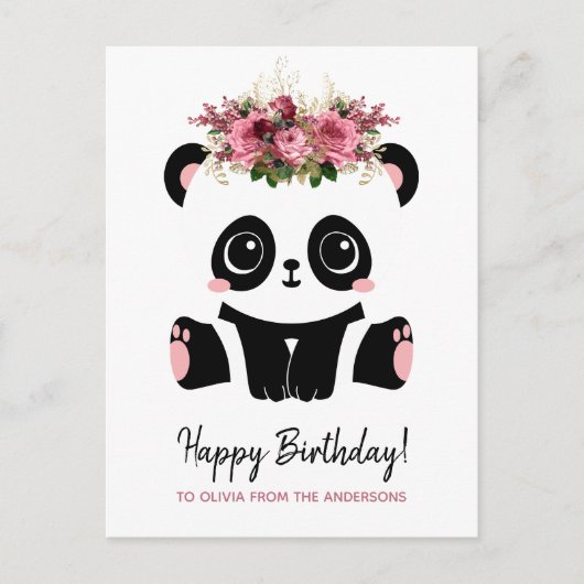 Carte Postale Joyeux anniversaire personnalisé panda mignon (Devant)