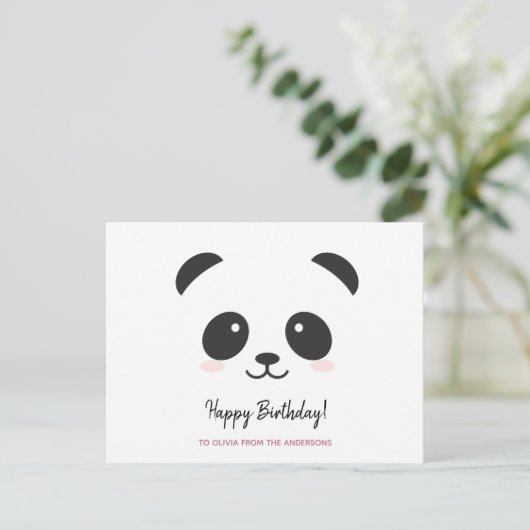 Carte Postale Joyeux anniversaire personnalisé panda mignon noir (Debout devant)