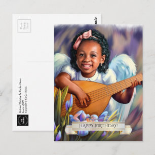 Carte Postale Joyeux anniversaire. Petit Ange avec Lute