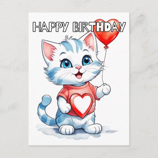 Carte Postale Joyeux Anniversaire Petit Chat Mignon (Devant)