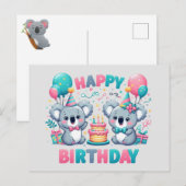 Carte Postale Joyeux anniversaire petits ours koalas mignons (Devant / Derrière)