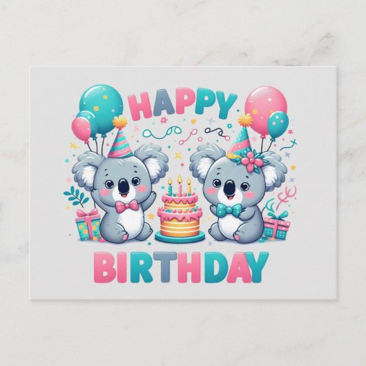 Carte Postale Joyeux anniversaire petits ours koalas mignons (Devant)