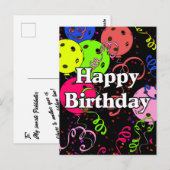 Carte Postale Joyeux Anniversaire Pickleball Ballons Confetti No (Devant / Derrière)