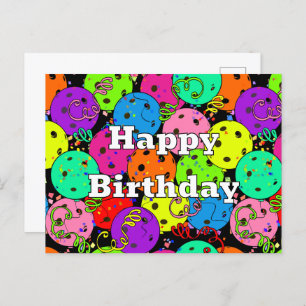 Carte Postale Joyeux Anniversaire Pickleball Ballons Confetti No