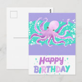 Carte Postale Joyeux Anniversaire Pieuvre Violette Mignonne Coul (Devant / Derrière)