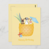 Carte Postale Joyeux Anniversaire Pina Colada Chiens d'ananas (Devant / Derrière)