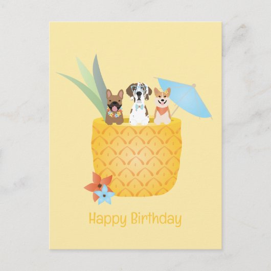 Carte Postale Joyeux Anniversaire Pina Colada Chiens d'ananas (Devant)