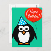 Carte postale Joyeux anniversaire | pingouin avec  (Devant / Derrière)