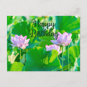 Carte Postale Joyeux anniversaire Pink Lotus Flowers et Feuilles