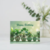 Carte Postale Joyeux Anniversaire Plantes de Maison Vertes dans (Debout devant)