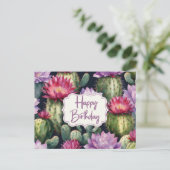 Carte Postale Joyeux Anniversaire Plantes Succulentes, Fleurs de (Debout devant)