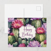 Carte Postale Joyeux Anniversaire Plantes Succulentes, Fleurs de (Devant / Derrière)