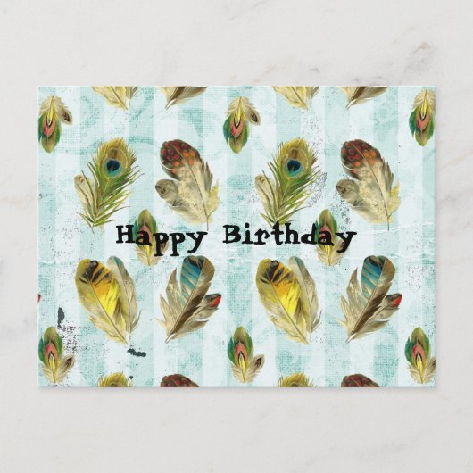 Carte Postale Joyeux Anniversaire Plumes Vintage (Devant)