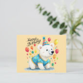 Carte Postale Joyeux anniversaire Polar Bear Balloons Party Art (Debout devant)