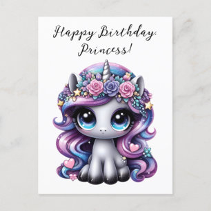 Carte Postale Joyeux Anniversaire, Princesse ! licorne poney pai