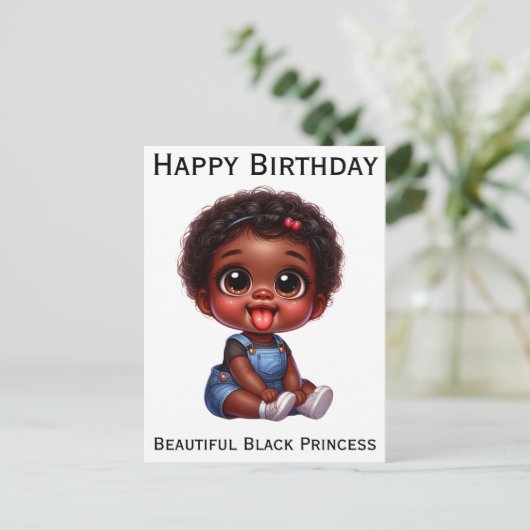 Carte Postale Joyeux anniversaire princesse noire peau brune mel (Debout devant)