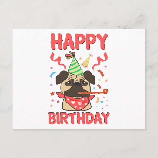 Carte Postale Joyeux Anniversaire Pug Bulldog (Devant)