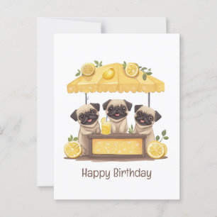 Carte Postale Joyeux Anniversaire Pug Chiens Stand de Limonade