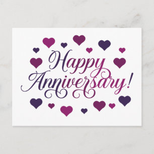 Carte Postale Joyeux Anniversaire Purple Hearts Romantique Éléga