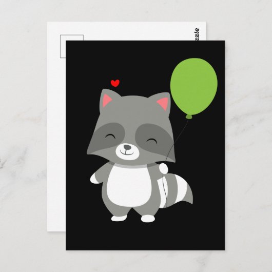 Carte Postale Joyeux Anniversaire Racon Garçon Fille Balloon Pan (Devant / Derrière)